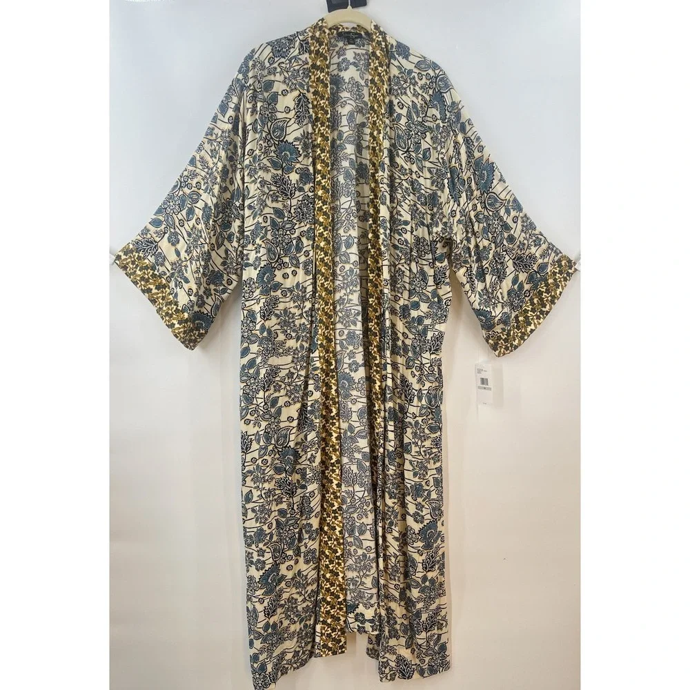 Jessica Simpson Floral Kimono Cardigan Womens 1X Blue Yellow Frozen Dew Boho